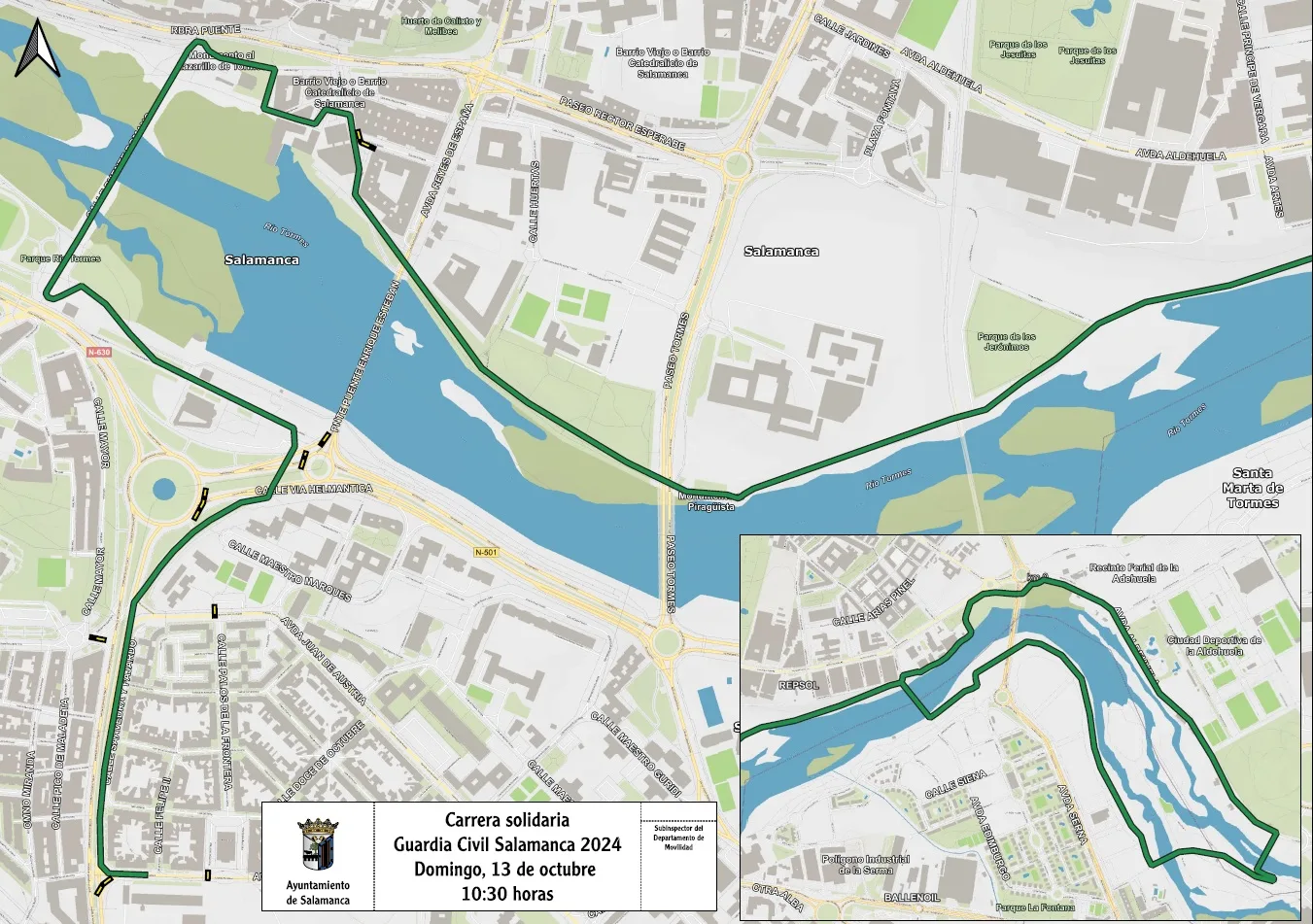Cortes de tráfico y desvíos en Salamanca por la Carrera Solidaria de la Guardia Civil el domingo 13 de octubre