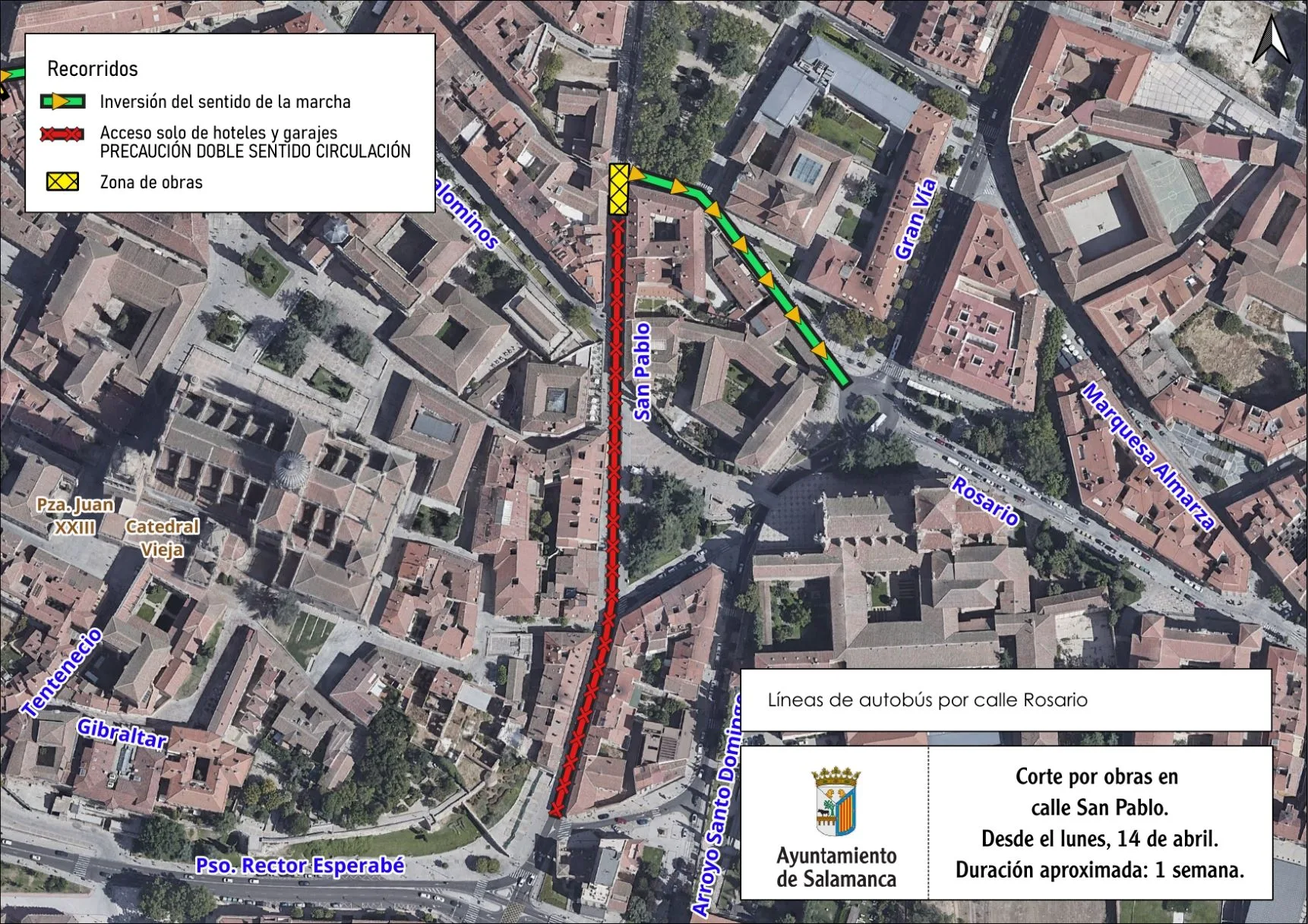 Cortadas al tráfico desde este lunes las calles San Pablo y Regato del Anís por obras en la calzada