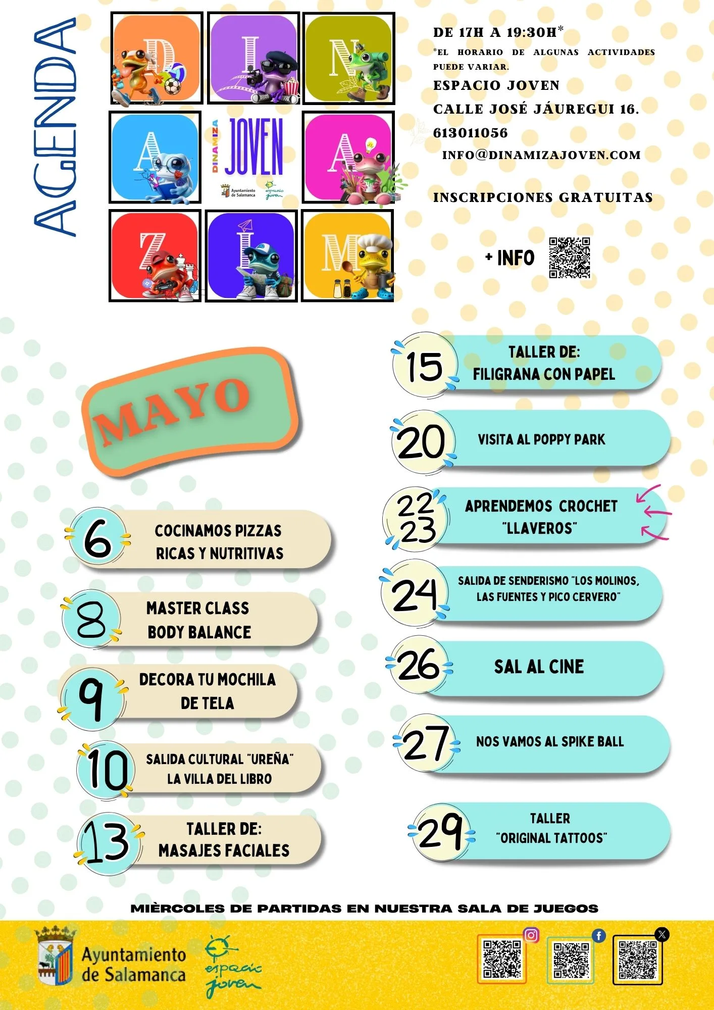 El programa municipal Dinamiza Joven continúa en mayo con talleres de cocina, actividades deportivas y de senderismo y una salida a Ureña