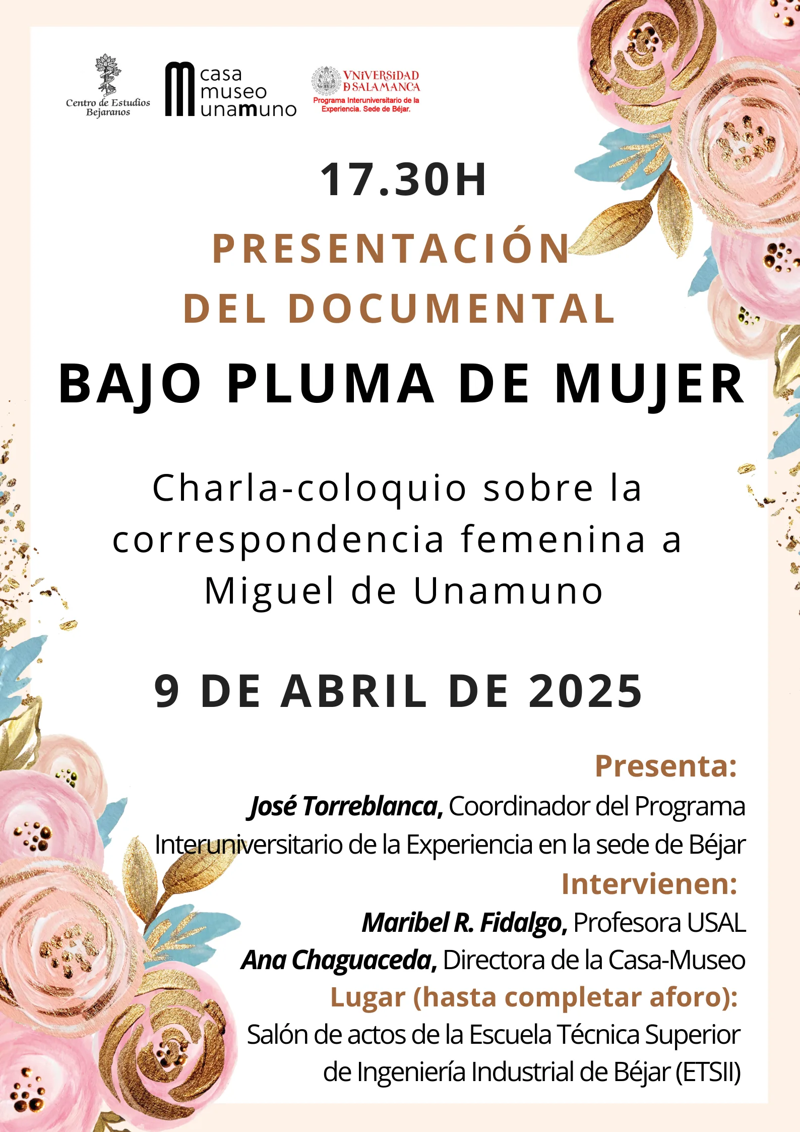 Béjar acoge la proyección del proyecto “Bajo pluma de mujer” sobre la correspondencia femenina de Unamuno