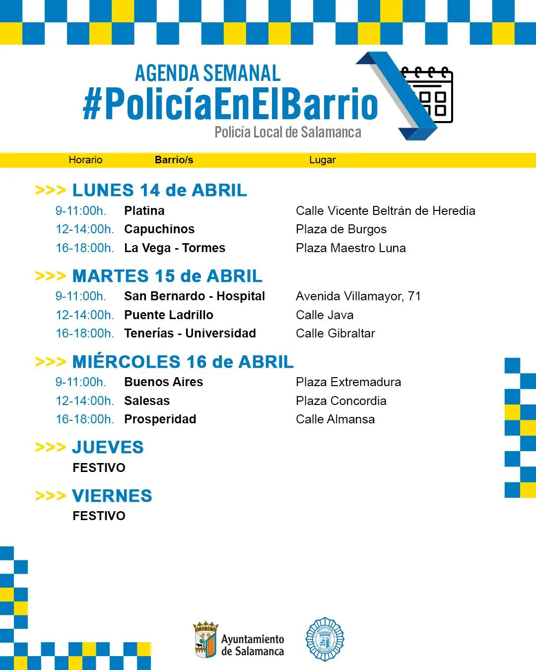 La Policía Local visitará los barrios de Salamanca del 14 al 16 de abril dentro del programa "Policía en el Barrio"