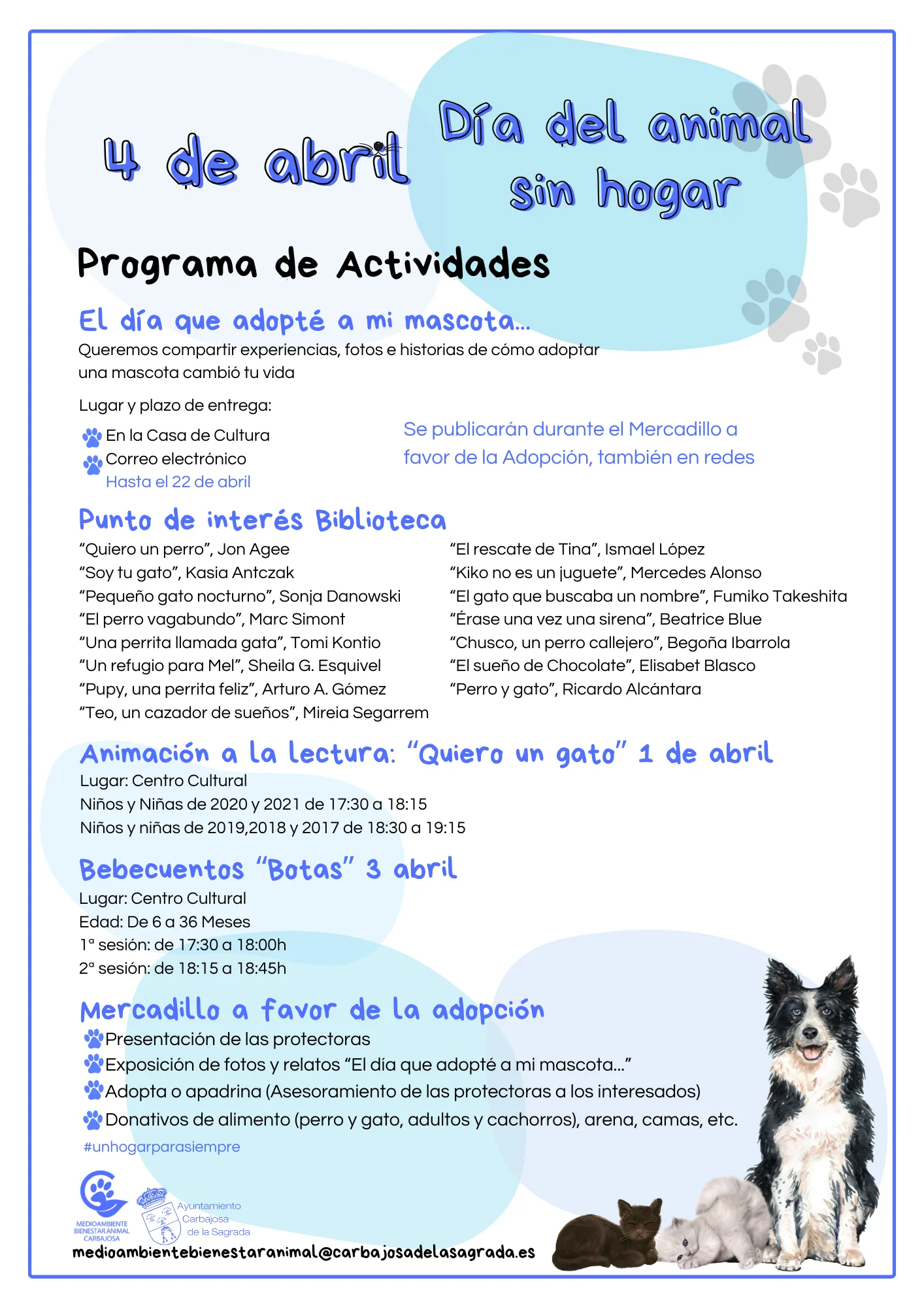 El Ayuntamiento de Carbajosa conmemora el Día Internacional de los Animales Callejeros con varias actividades