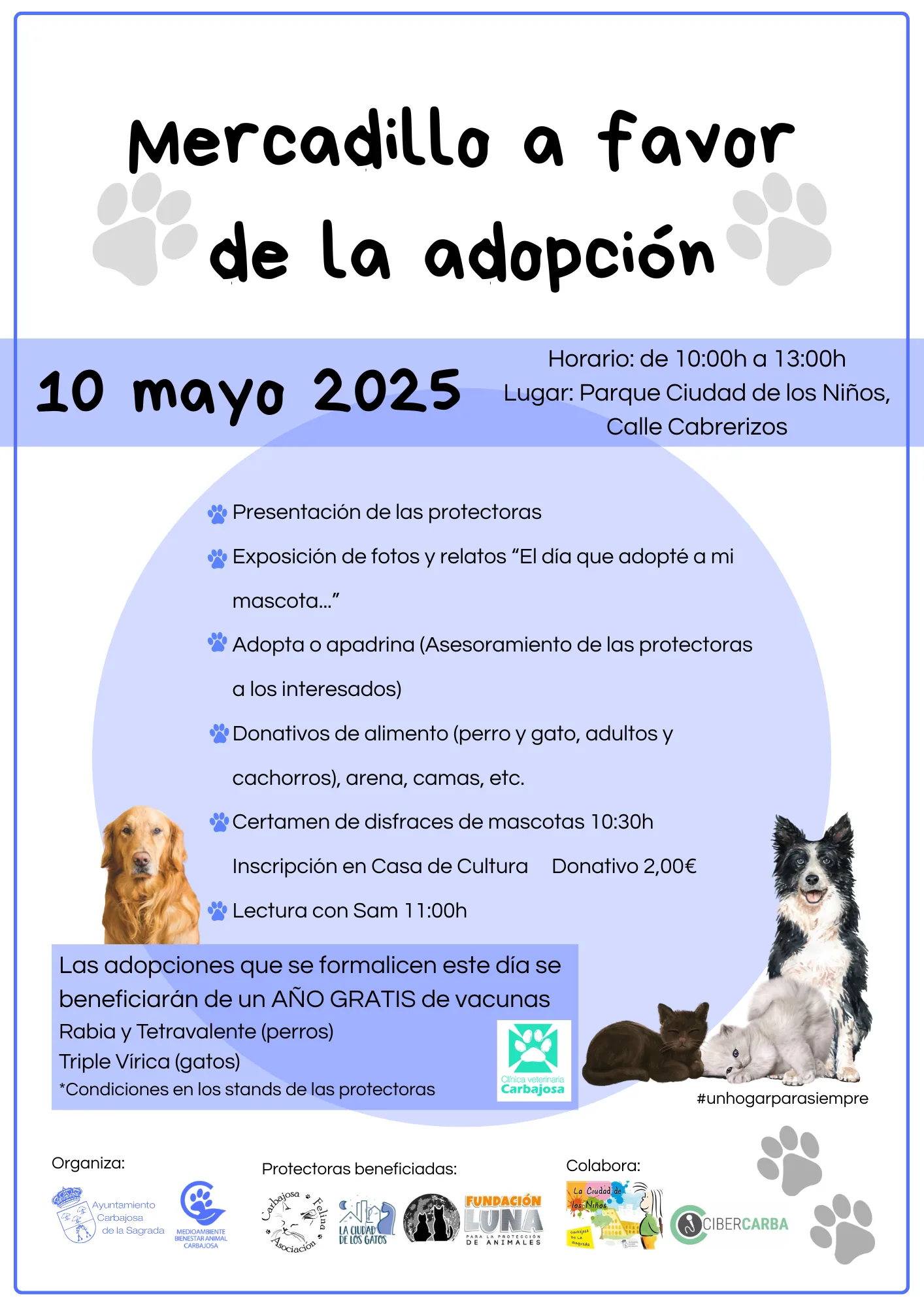 Mercadillo para concienciar sobre la adopción de mascotas en Carbajosa