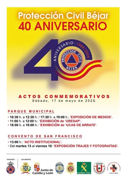 Béjar celebra el 40 aniversario de la Agrupación de Voluntarios de Protección Civil con actos conmemorativos el 17 de mayo,