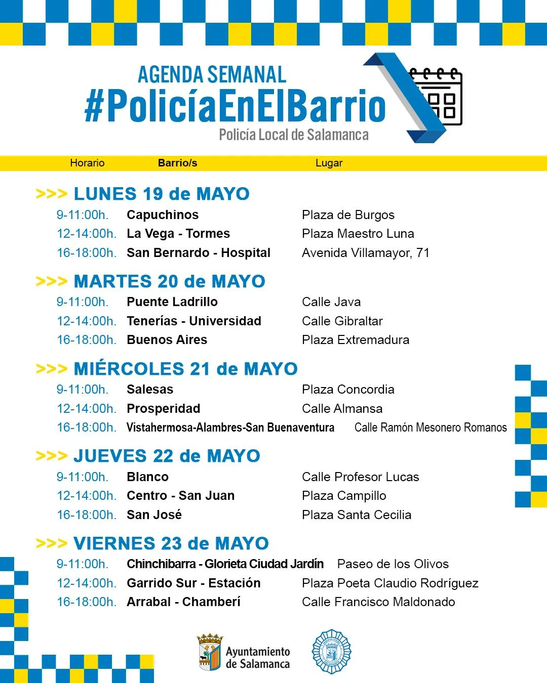 Agenda “Policía en el Barrio” Semana del 19 al 23 de mayo