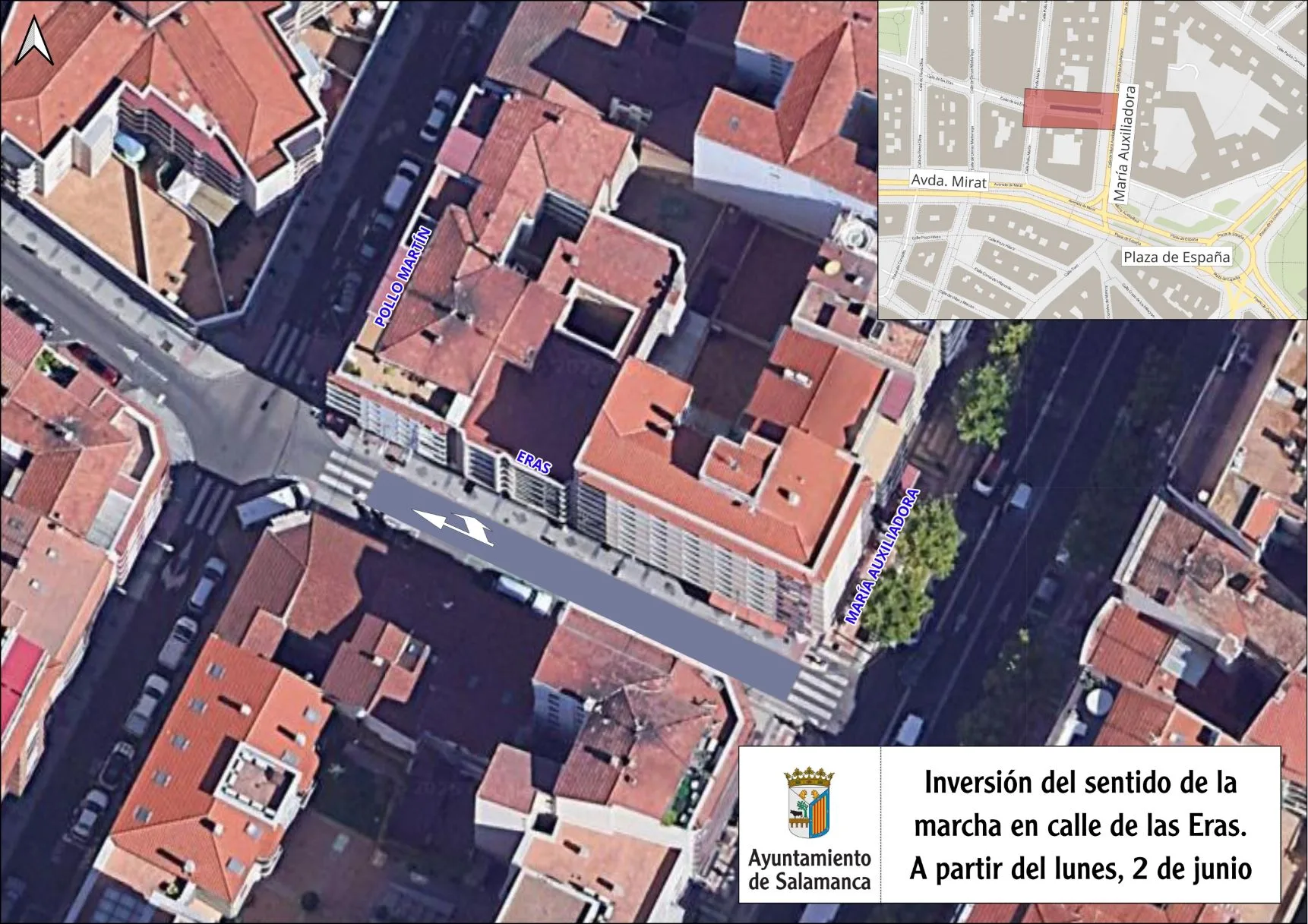 El Ayuntamiento de Salamanca reorganiza el tráfico en la calle Eras a partir del 2 de junio