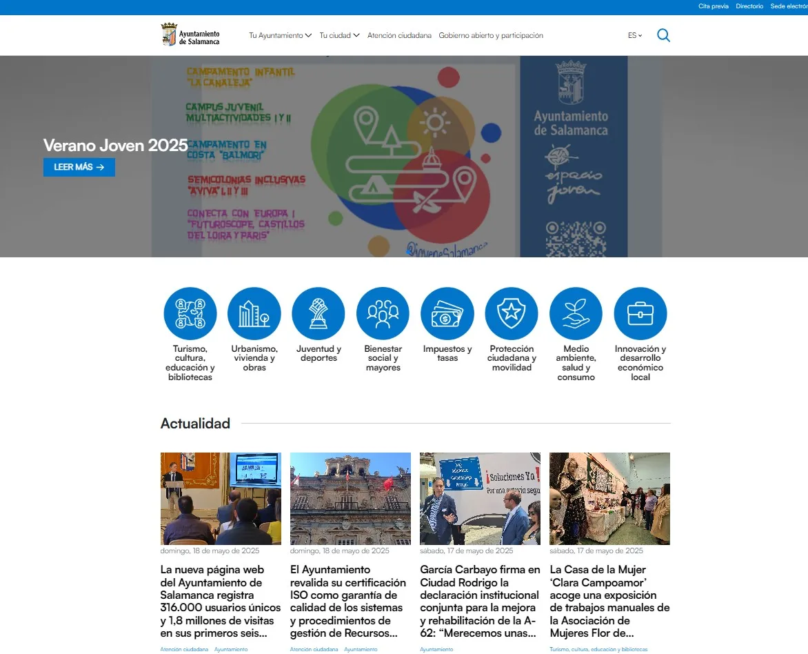 Oferta de empleo público, ‘Turismo, cultura, educación y bibliotecas’ o la sección de control de tráfico, entre lo más visitado de la nueva web del Ayuntamiento de Salamanca