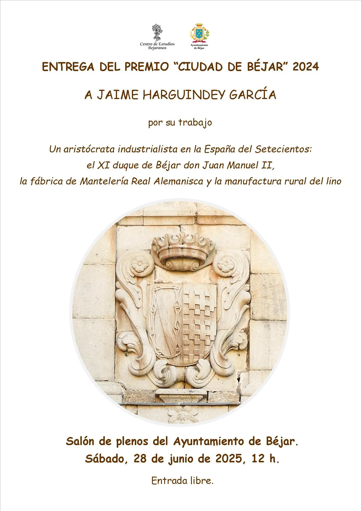 El joven investigador Jaime Harguindey García recibirá el Premio “Ciudad de Béjar” 2024 por un estudio sobre la industria del lino en el siglo XVIII