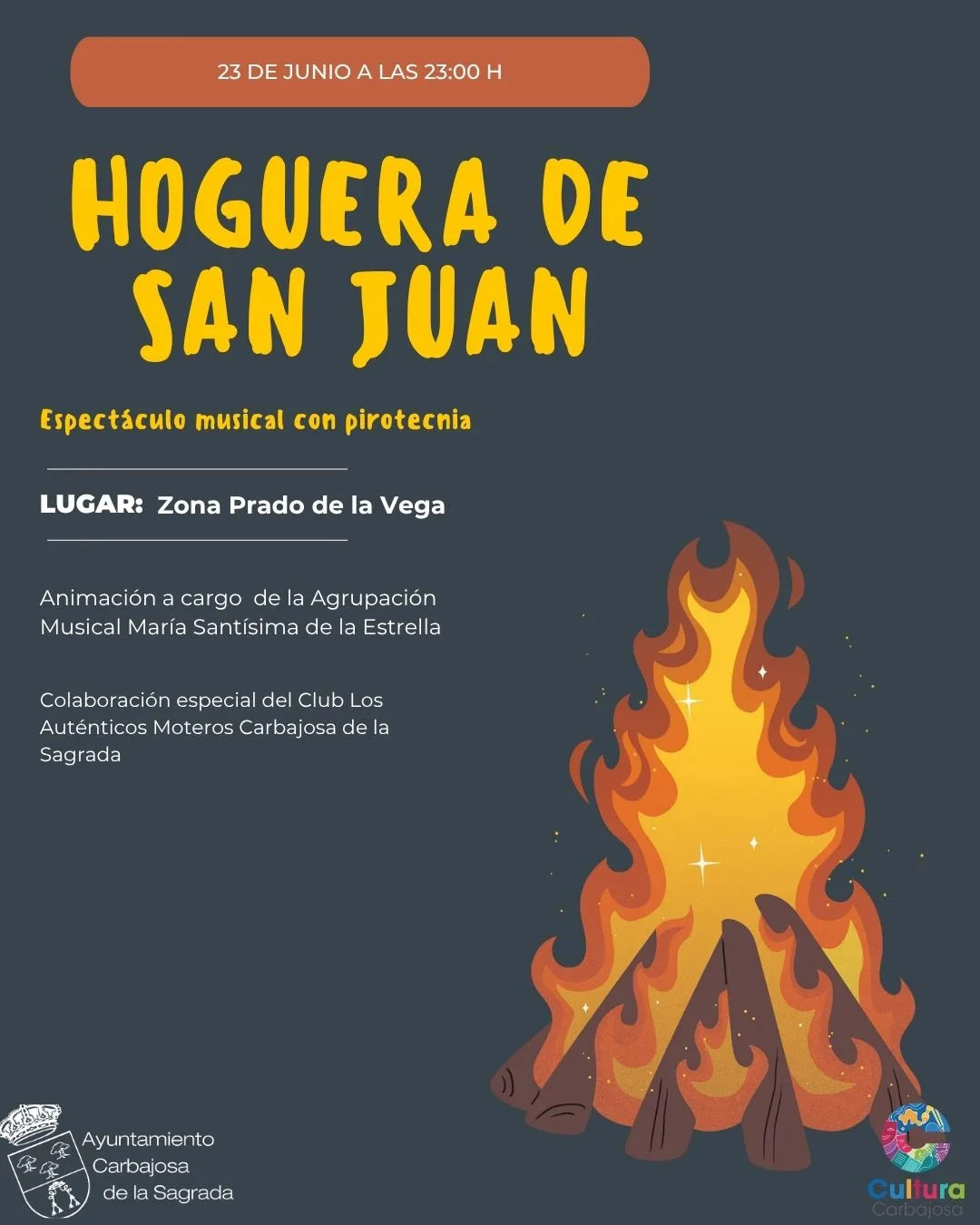 Carbajosa celebra este lunes la tradicional Hoguera de San Juan con espectáculo pirotécnico y música