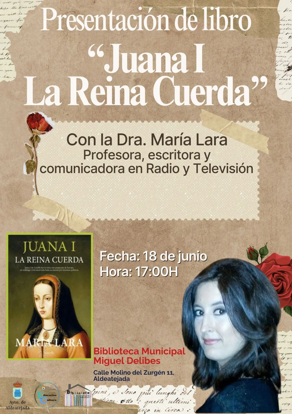 La Biblioteca de Aldeatejada acoge la presentación del libro “Juana I: la reina cuerda” de María Lara