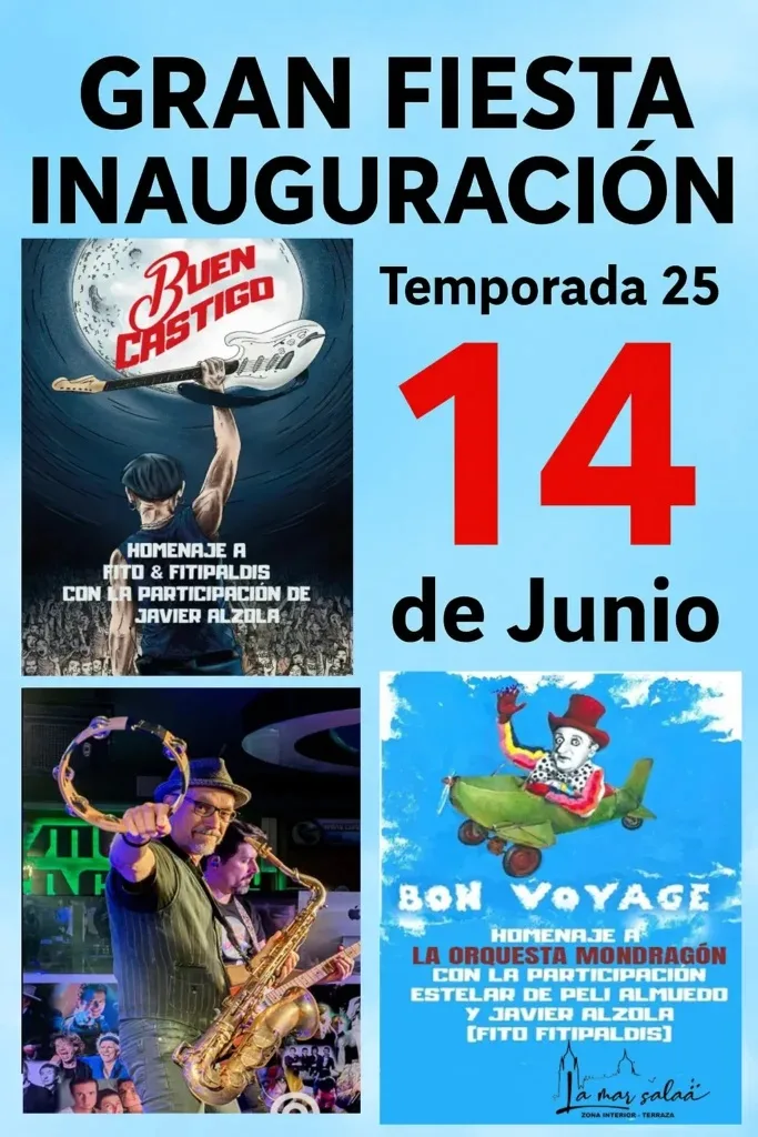 Gran Fiesta de Inauguración en La Mar Salaá: Tributo a Fito & Fitipaldis y La Orquesta Mondragón con cena gourmet y música en directo