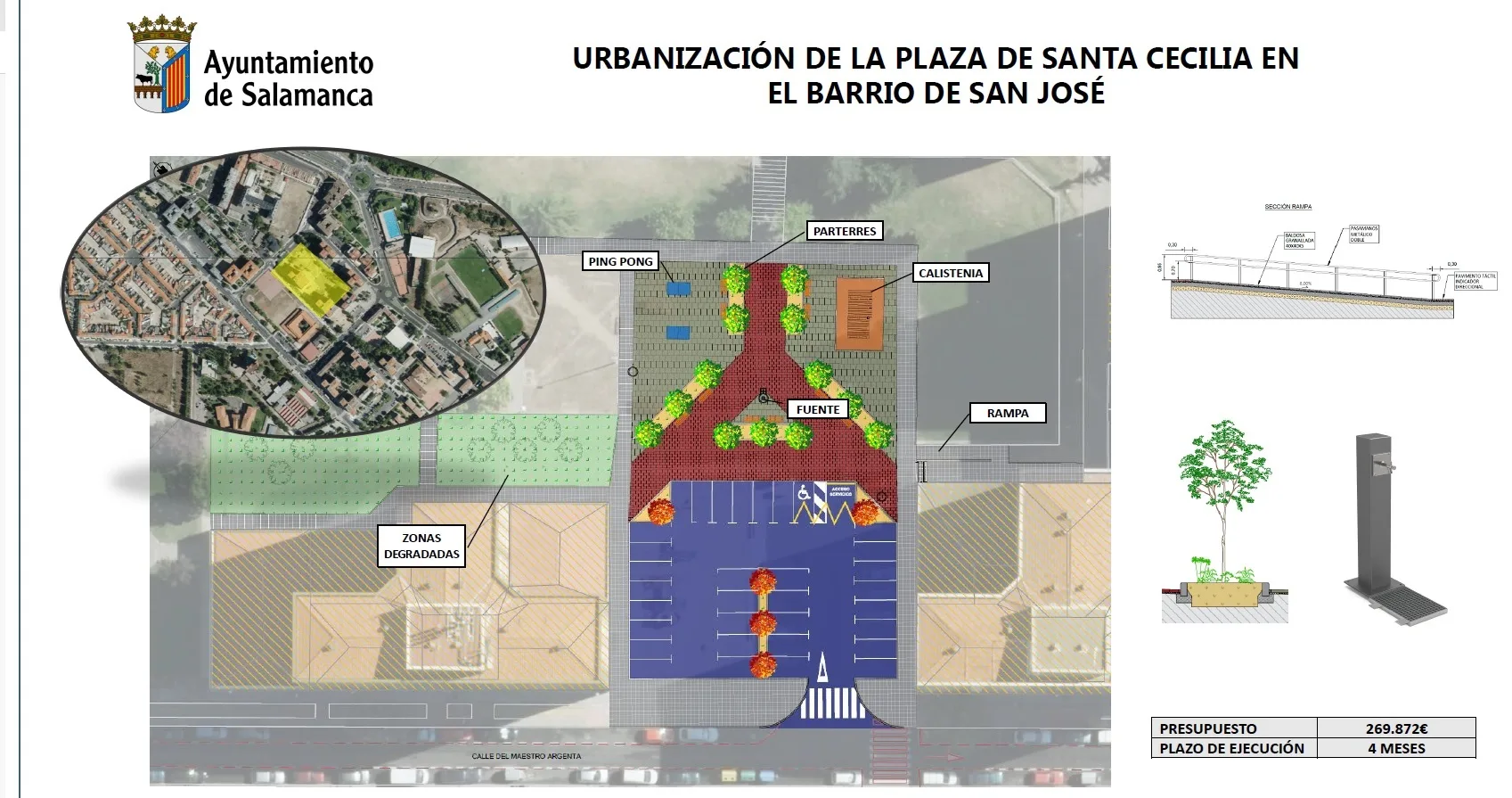 El Ayuntamiento licita por 270.000 euros la urbanización de la plaza de Santa Cecilia que completa la renovación de los espacios de ocio del barrio San José