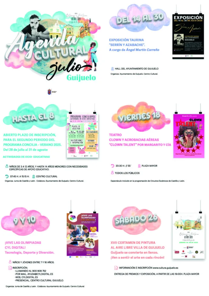 La agenda cultural de julio incluye teatro, exposición taurina y pintura al aire libre