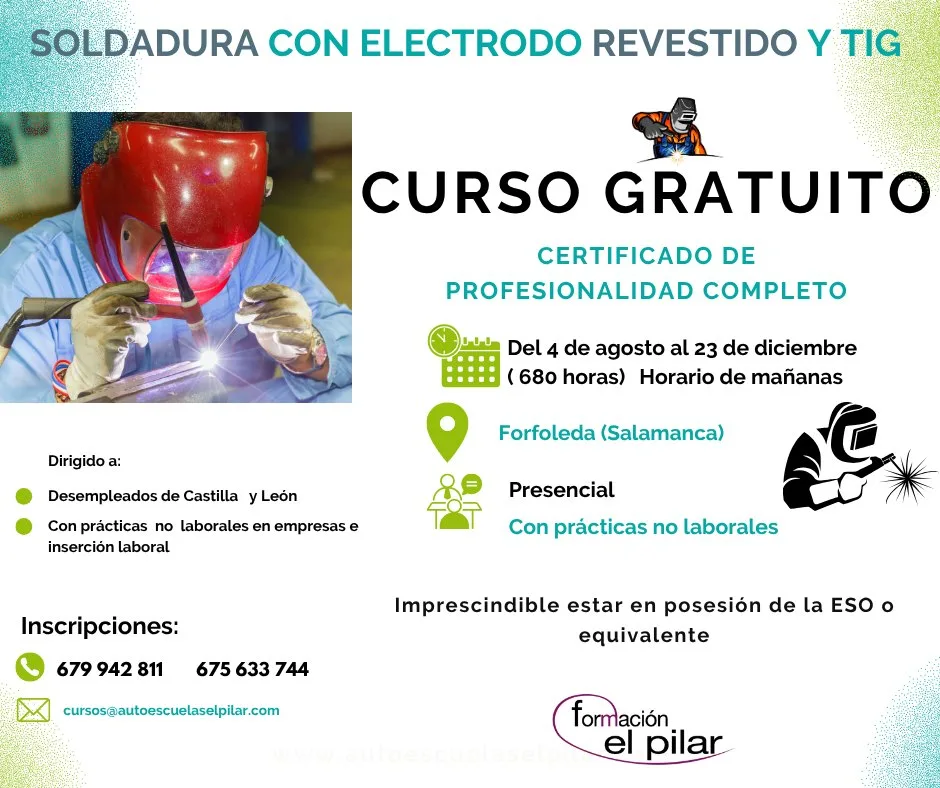 Autoescuelas El Pilar lanza un curso gratuito de soldadura TIG para desempleados