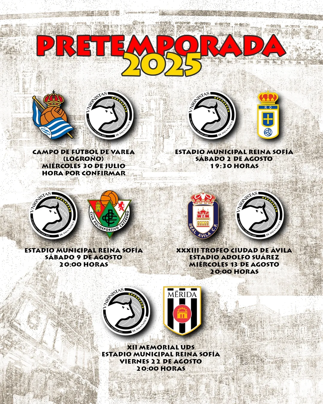 Pretemporada de Unionistas: cinco partidos ante Real Sociedad B, Oviedo B, Cacereño, Ávila y Mérida