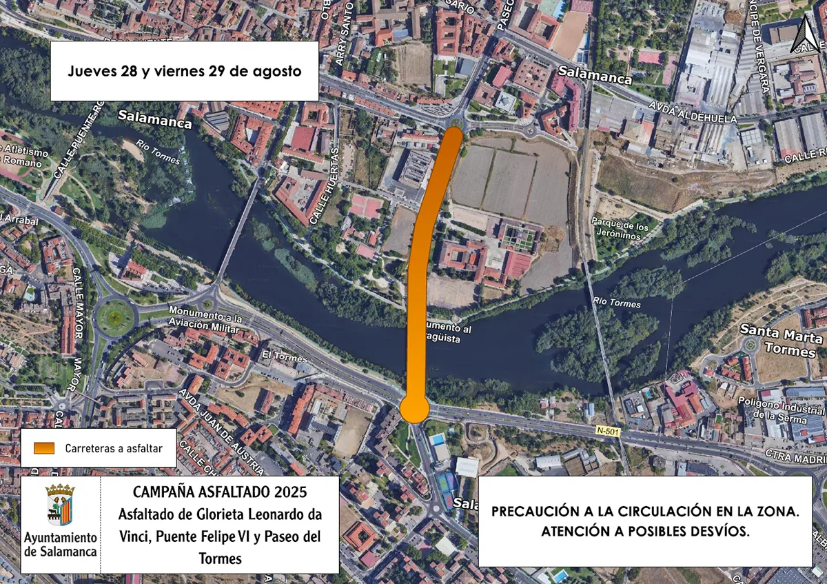 Cortes de tráfico y desvíos desde mañana en el Puente de Felipe VI y Arroyo de Santo Domingo por obras de asfaltado