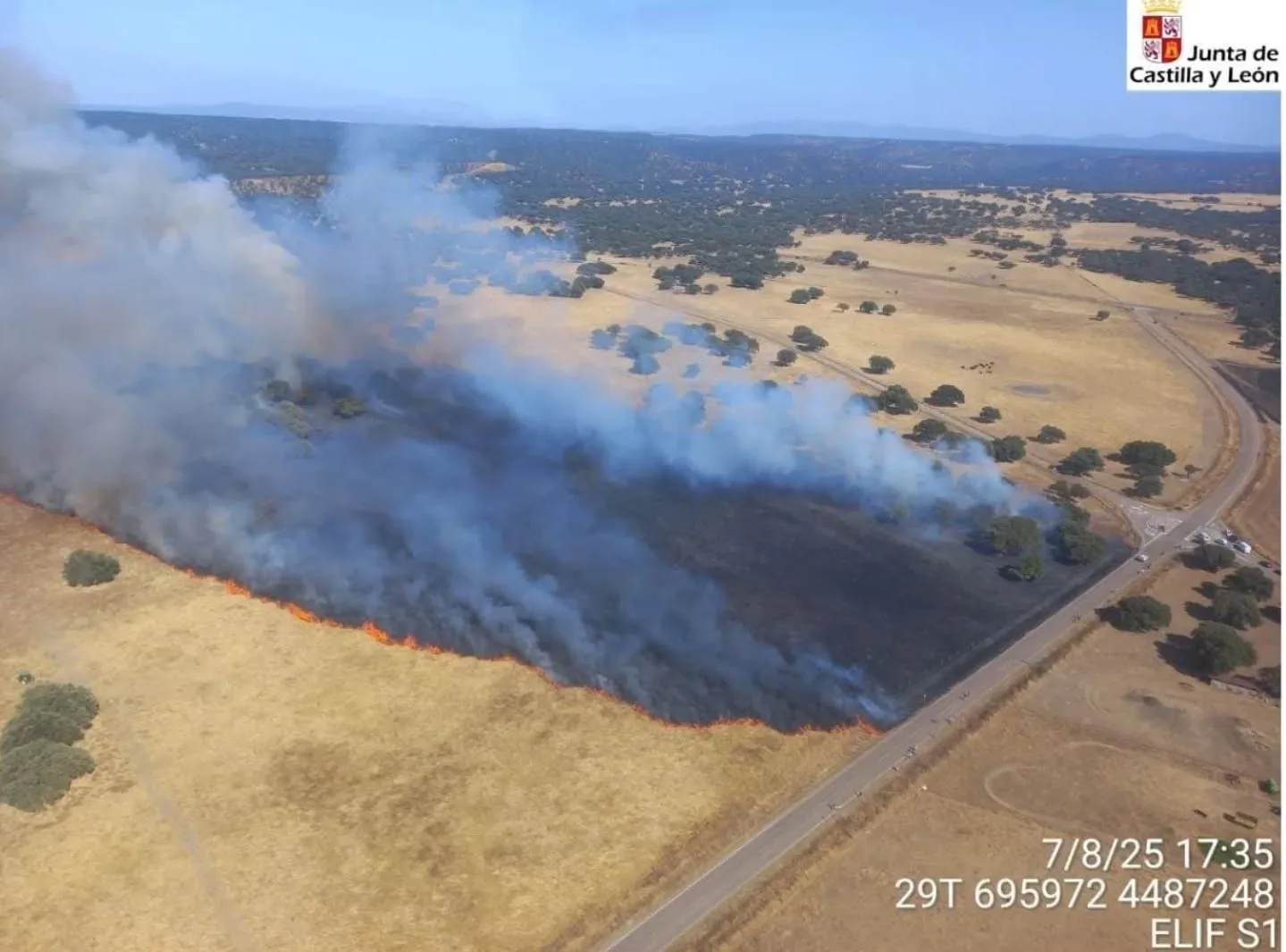 Intenso operativo para contener un incendio forestal en Campillo de Azaba