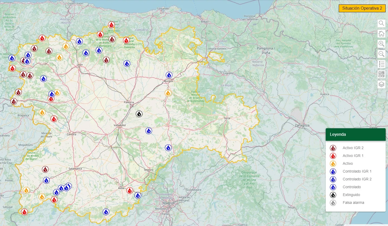 Cerca de 40 incendios actualmente en Castilla y León, con especial incidencia en las provincias de León, Zamora y Salamanca
