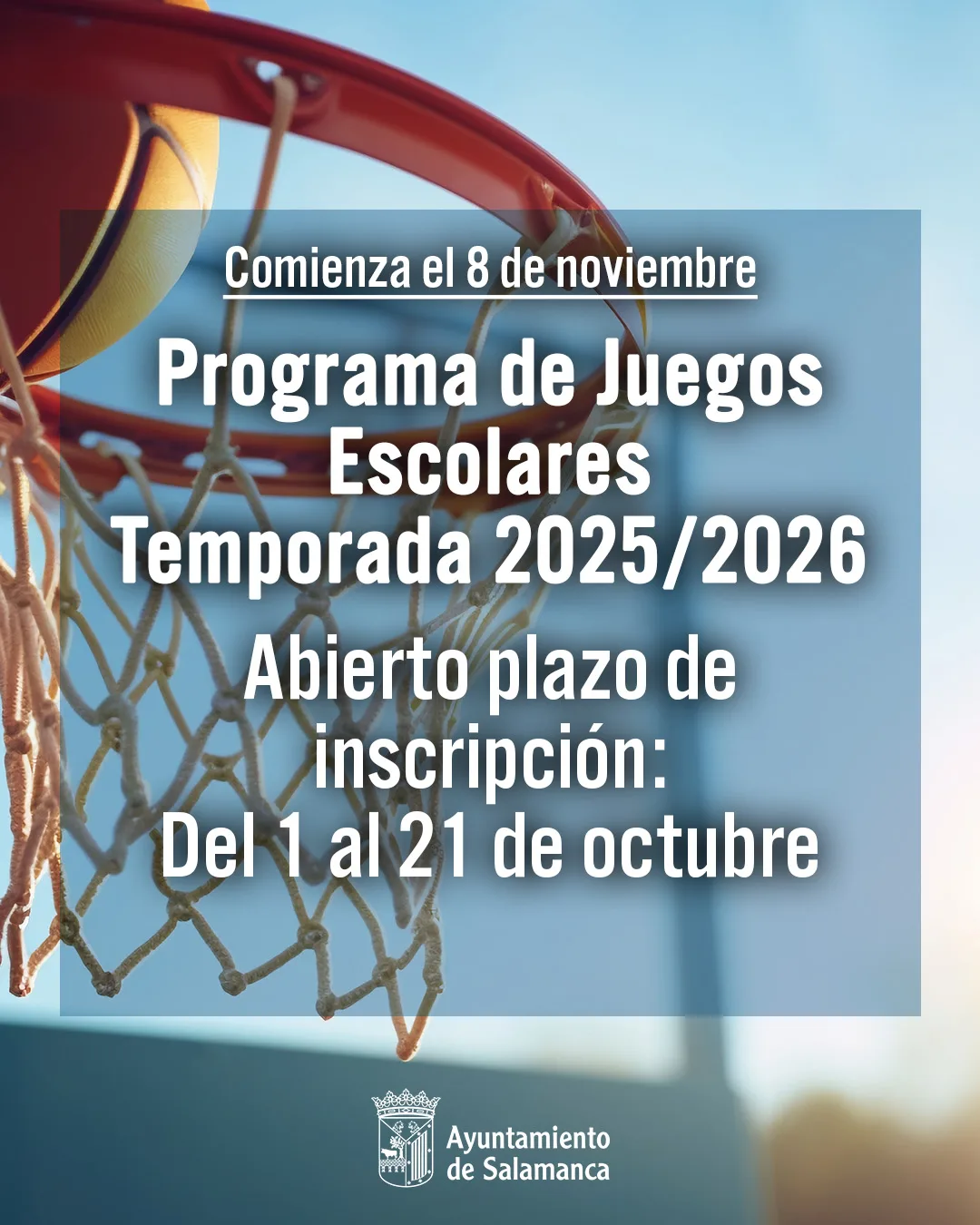 El Ayuntamiento convoca el Programa de Juegos Escolares para la temporada 2025/2026 que comenzará el 8 de noviembre