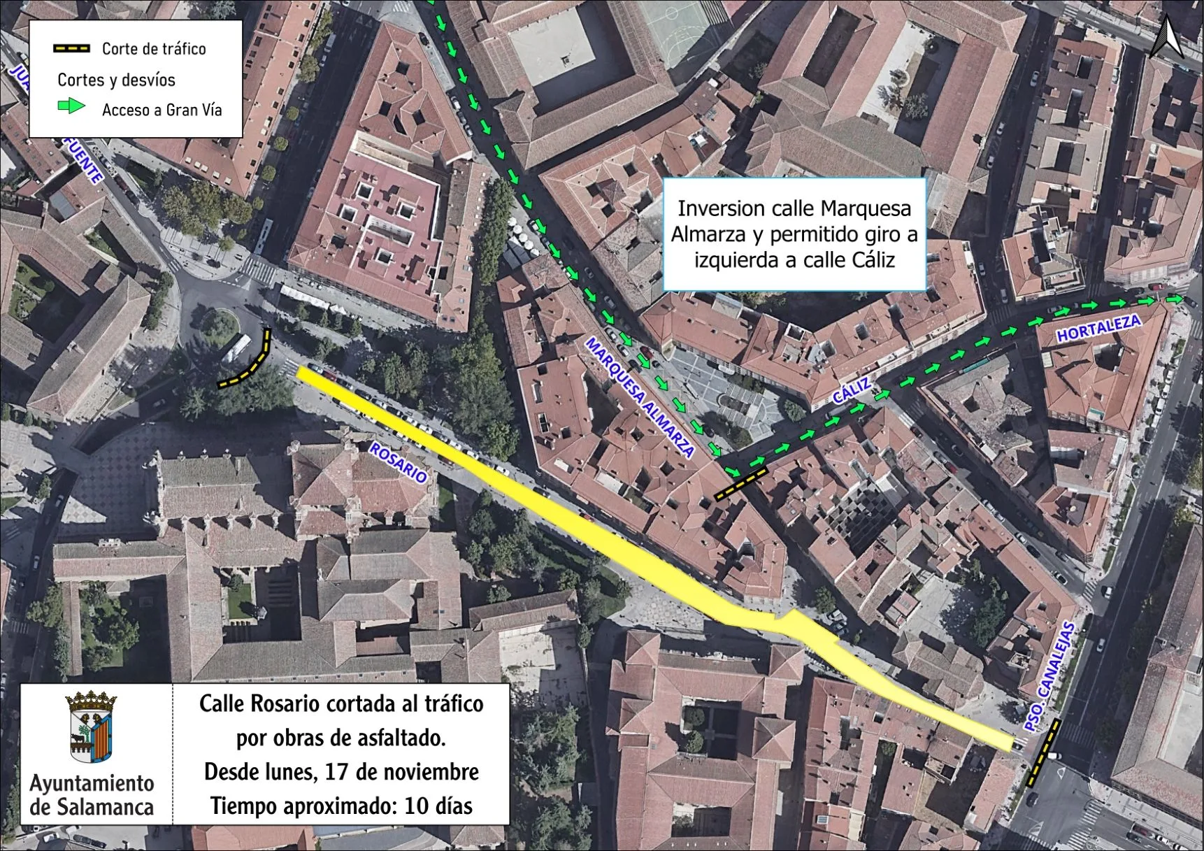 Cierre temporal de la calle Rosario por obras de renovación del firme
