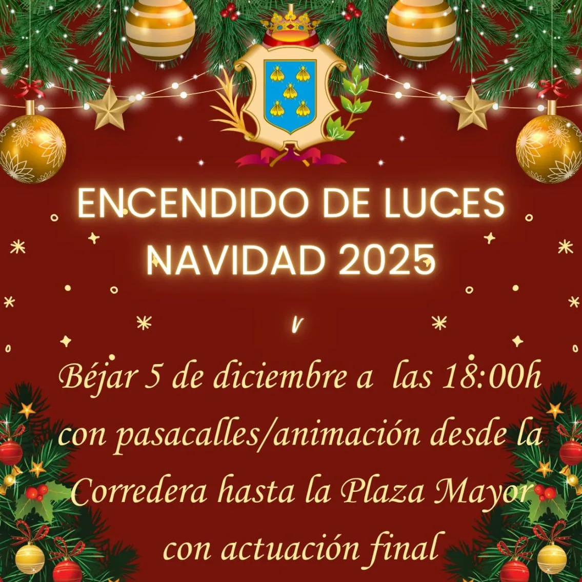 Béjar da la bienvenida a la Navidad con el encendido de luces este 5 de diciembre