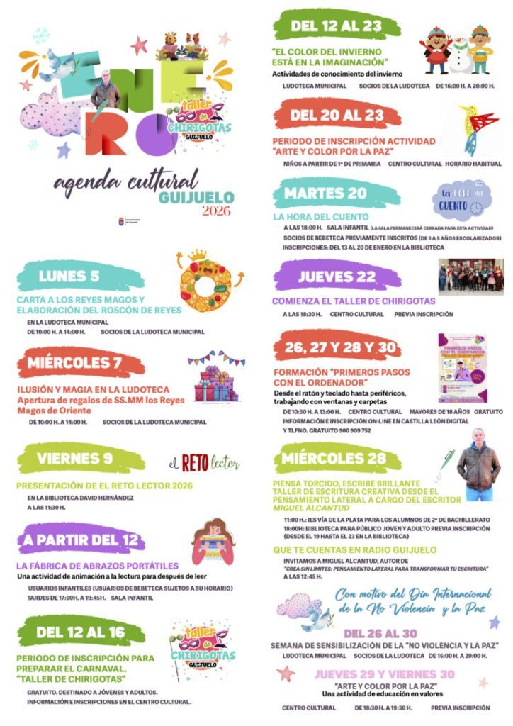 Cartel de la agenda cultural de Guijuelo para enero de 2026