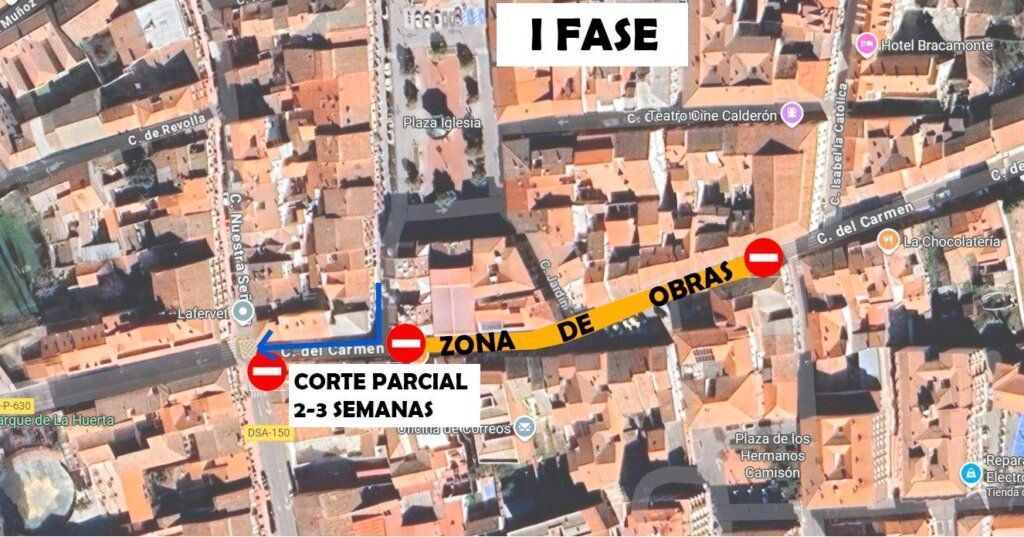 Mapa del Ayuntamiento de Peñaranda con cortes de tráfico en la calle del Carmen