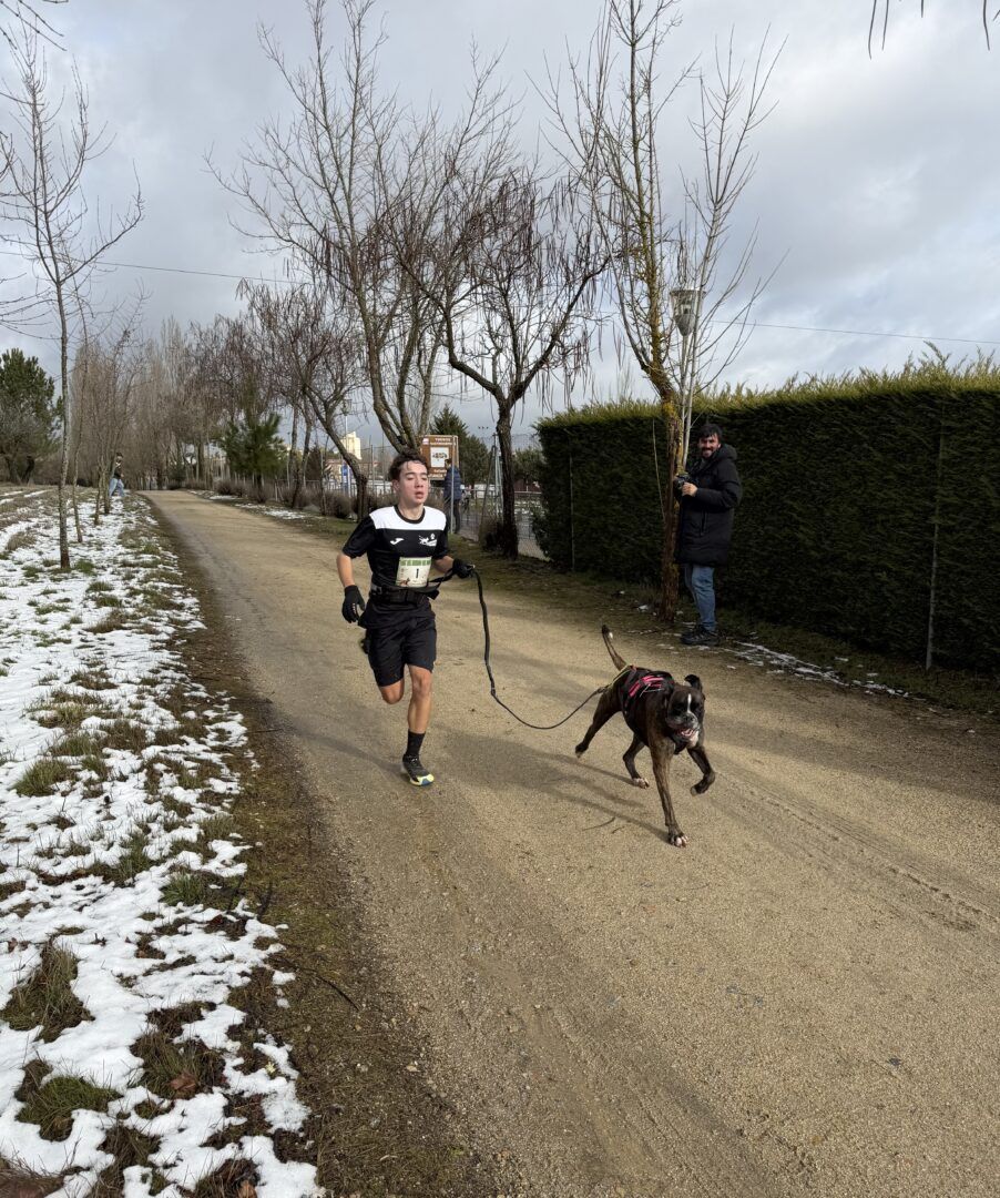 Corredor participando en el Canicross Guijuelo con su perro