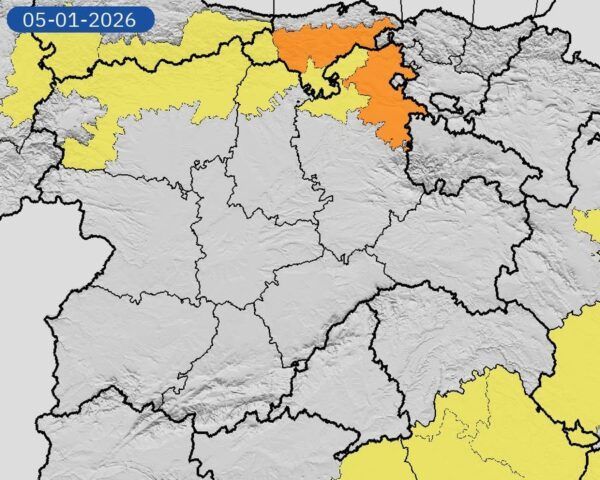 Mapa de alertas meteorológicas por nevadas en Burgos y Cantabria
