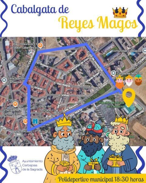 Mapa del recorrido de la Cabalgata de Reyes Magos en Carbajosa