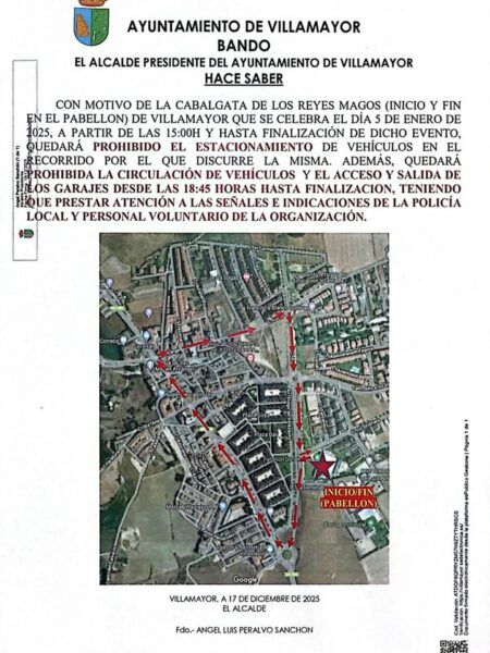 Bando informativo sobre la Cabalgata de Reyes Magos en Villamayor