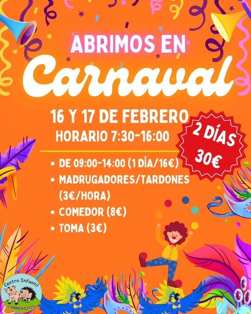 Cartel del Carnaval en el Centro Infantil de Cabrerizos con información de actividades.