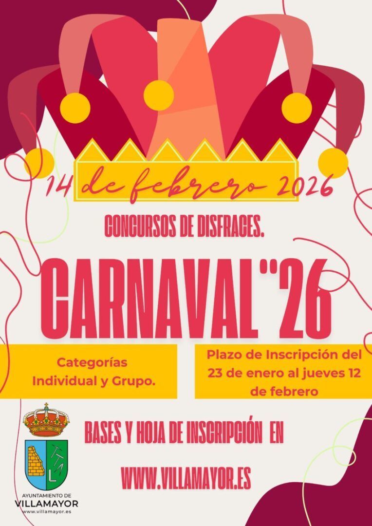 Cartel del concurso de disfraces del Carnaval de Villamayor 2026