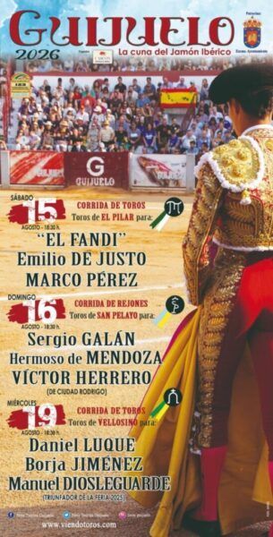 Cartel de la Feria Taurina de Guijuelo 2026 con toreros destacados.