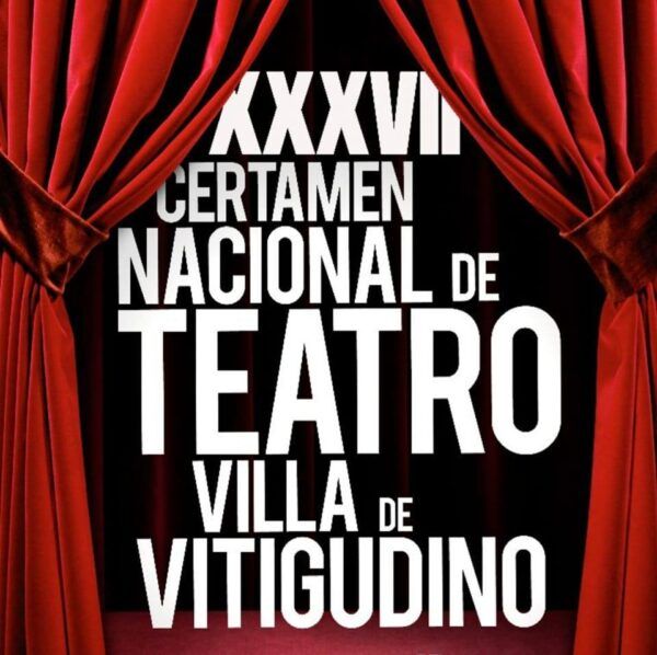 Cartel del Certamen Nacional de Teatro en Vitigudino con telones rojos