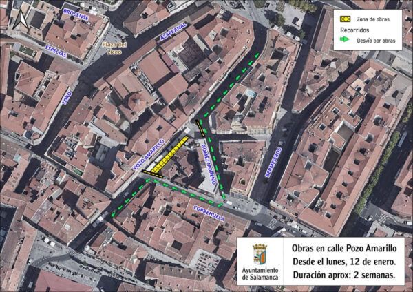 Mapa de cortes de tráfico en la calle Pozo Amarillo por obras