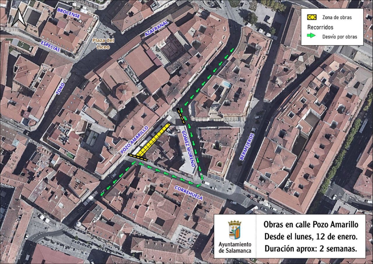 Mapa de cortes de tráfico en la calle Pozo Amarillo por obras