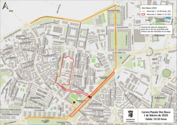 Mapa de cortes de tráfico en Salamanca por la Carrera Popular Don Bosco