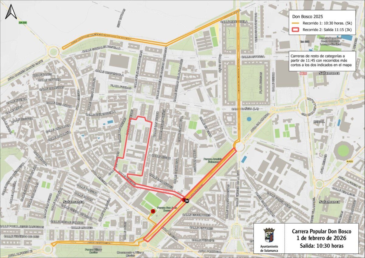 Mapa de cortes de tráfico en Salamanca por la Carrera Popular Don Bosco