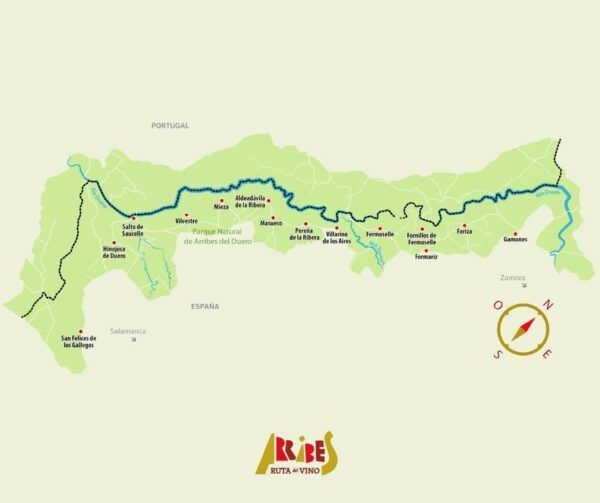 Mapa de la Ruta del Vino Arribes del Duero en Castilla y León