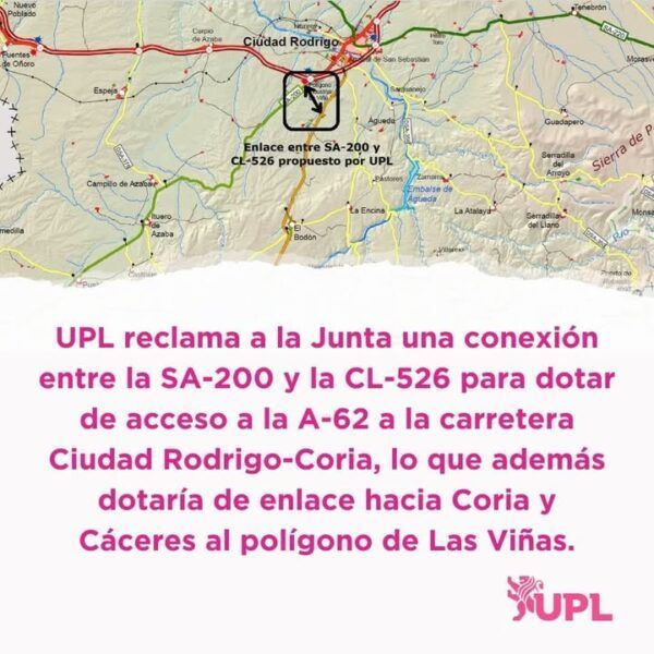 Mapa que muestra el enlace propuesto entre SA-200 y CL-526 en Ciudad Rodrigo.