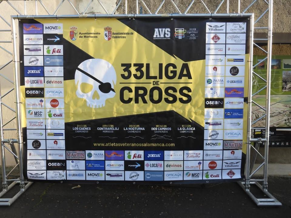 Cartel de la 33ª Liga de Cross AVS en Cabrerizos con patrocinadores