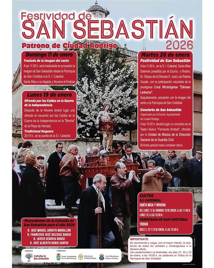 Celebración de la festividad de San Sebastián en Ciudad Rodrigo con procesiones y eventos