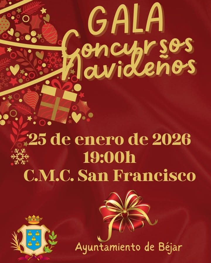 Cartel de la Gala de Concursos Navideños en Béjar con detalles del evento