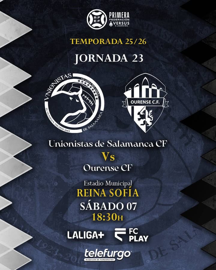 Cartel del partido entre Unionistas de Salamanca y Ourense CF en el Estadio Reina Sofía.
