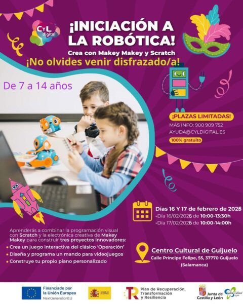 Niños aprendiendo robótica con Makey Makey y Scratch en Guijuelo