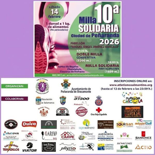 Cartel de la 10ª Milla Nocturna Solidaria en Peñaranda de Bracamonte