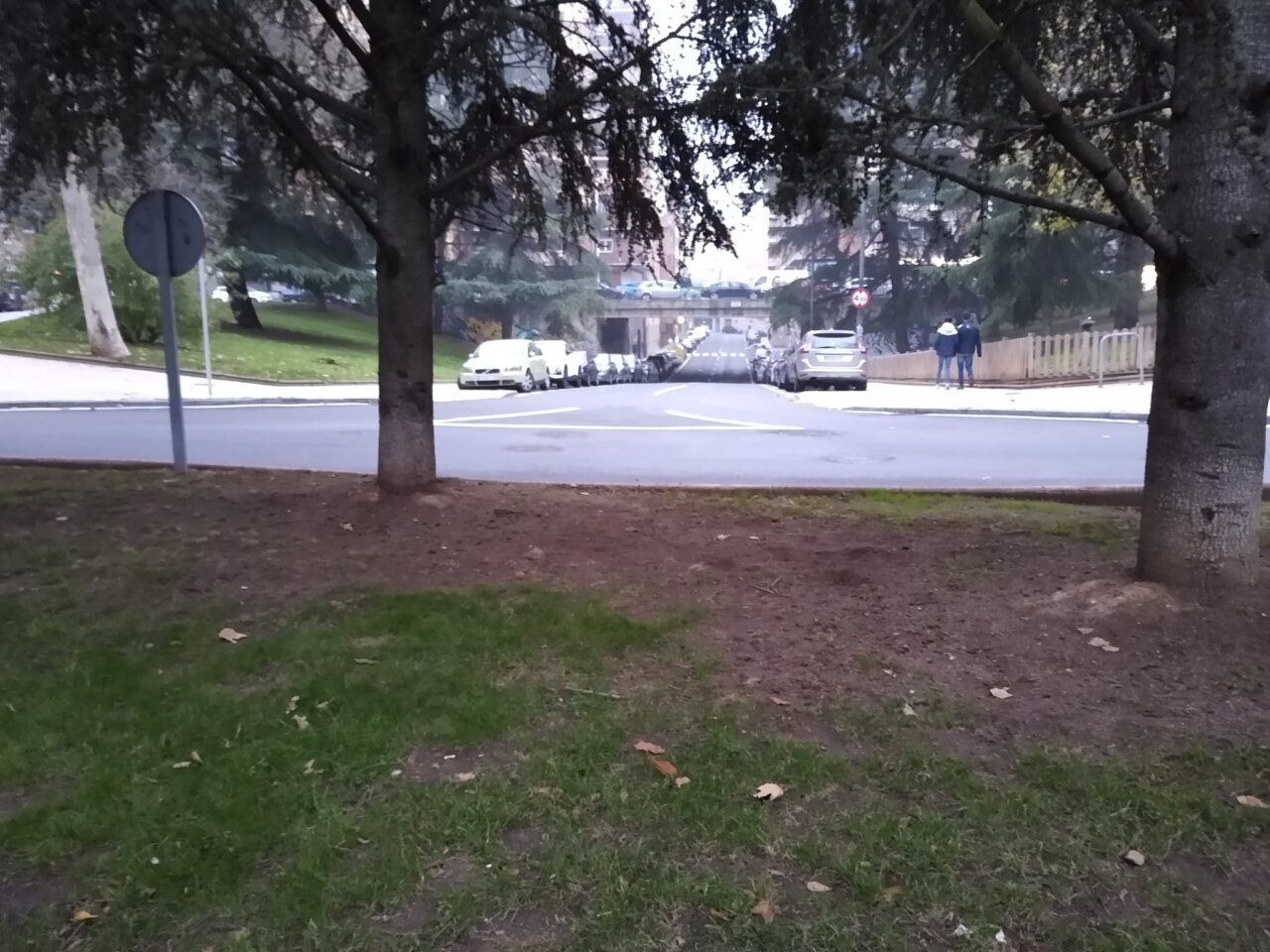 Paso de peatones sin pintar en la calle Mallorca junto a la plaza del Barrio Vidal.