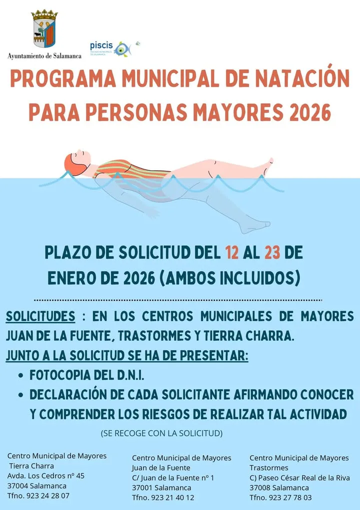 Programa de Natación para Mayores en Salamanca: Inscripciones Abiertas del 12 al 23 de Enero 2026