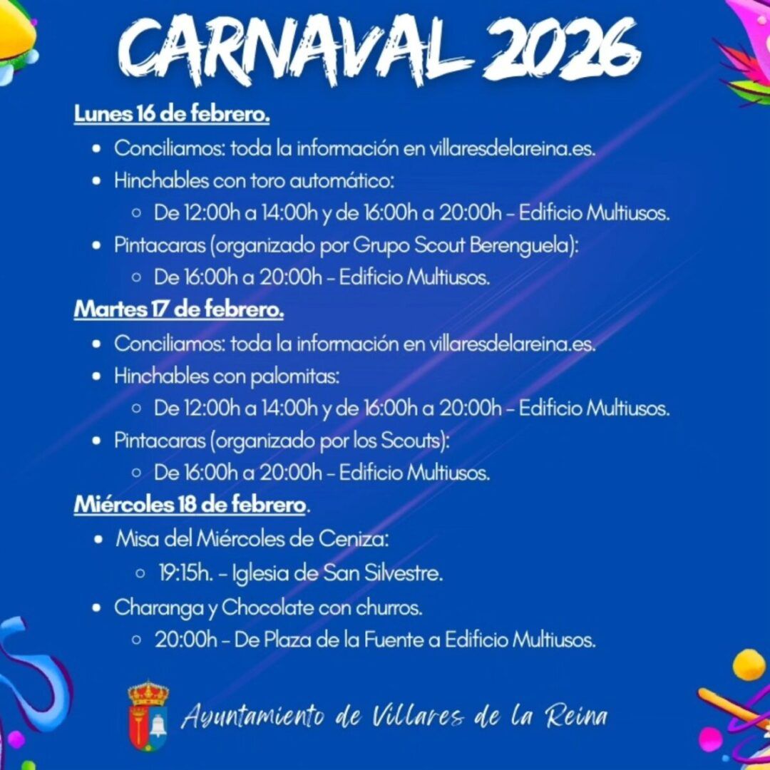 Cartel de la programación del Carnaval 2026 en Villares de la Reina